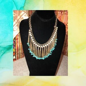 NWT Chicos Elegant Chained Gold and Turquoise Necklace